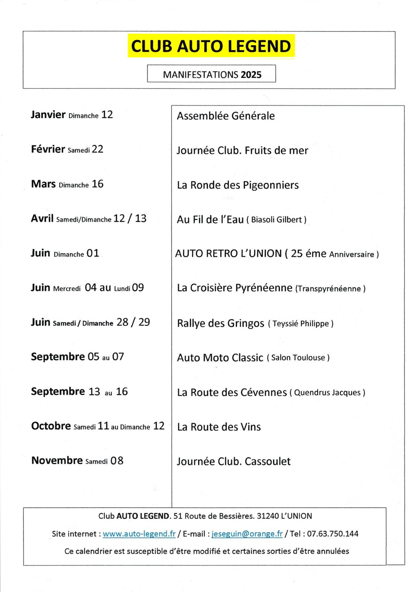 Calendrier 2025